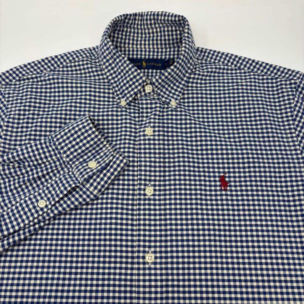Ralph Lauren Large Blue White Check Long Sleeve Button Down Shirt
